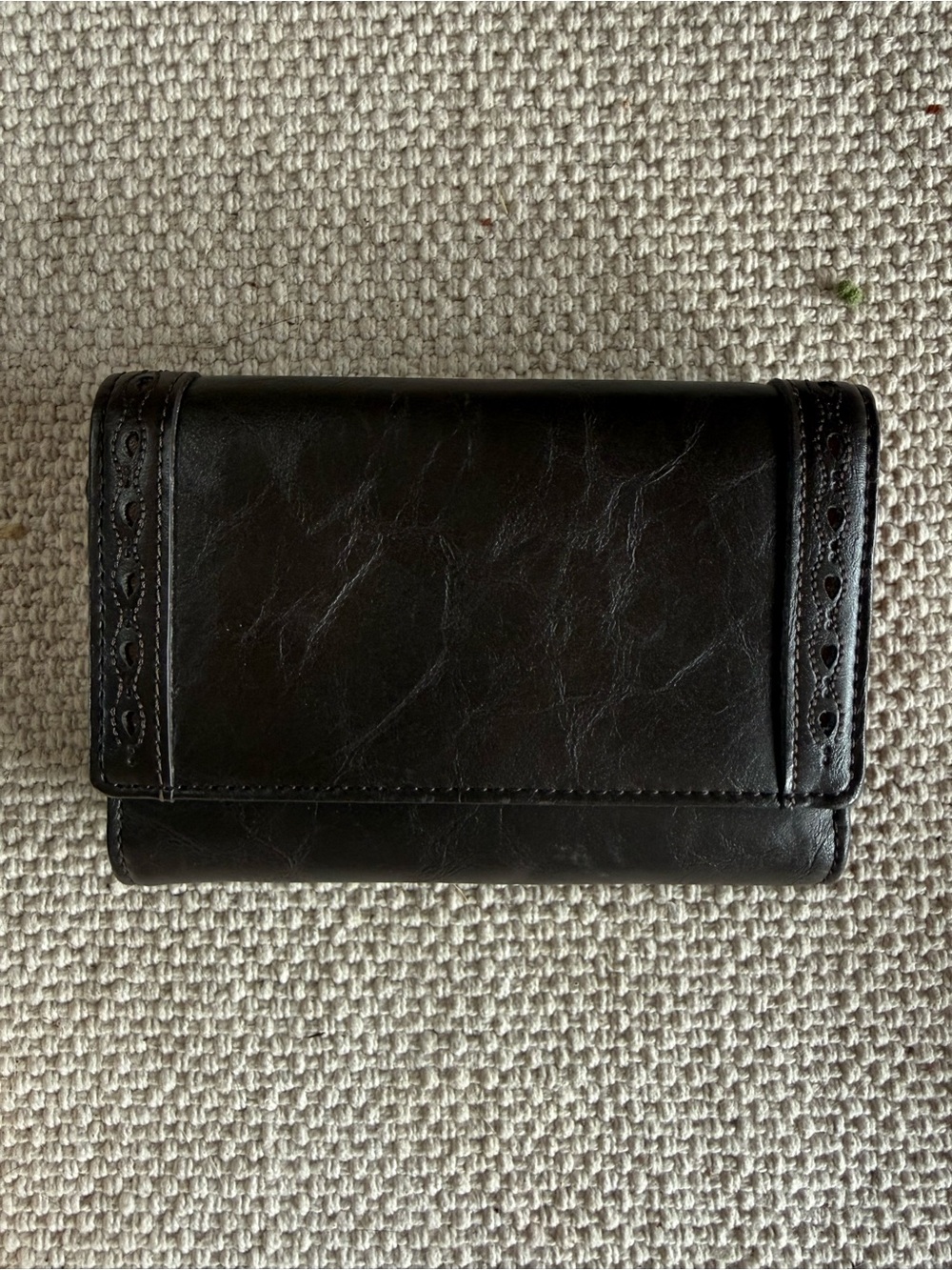 Compact Brown Faux Leather Trifold Wallet